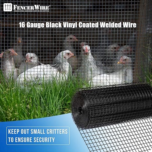 Fencer Wire 16 Gauge Hardware Cloth, Black Vinyl Coated Welded Wire Mesh, Chicken Coop Wire Fence, 1.5 inch x 1.5 inch Grid (7 ft. x 100 ft.)