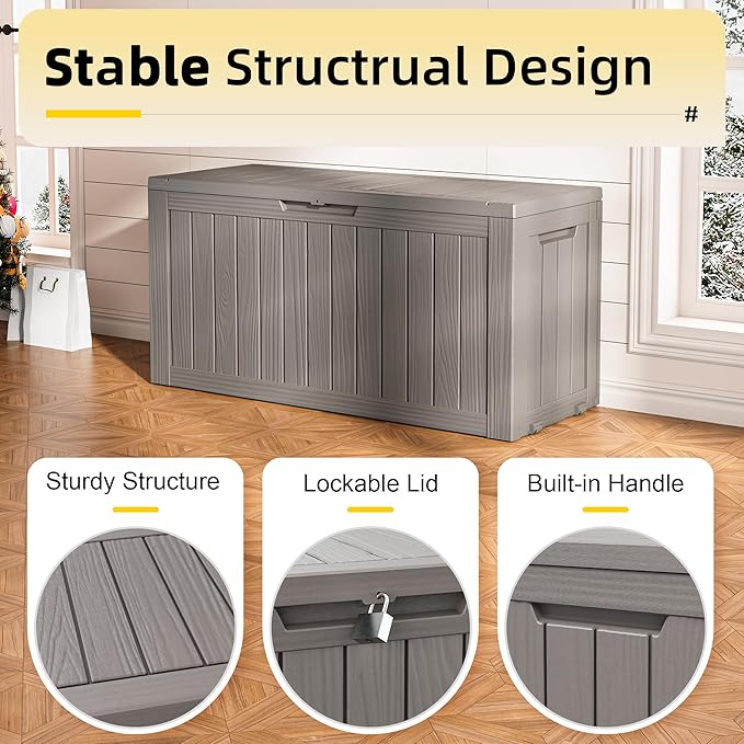 Outdoor Storage Box, Resin Deck Boxes Outdoor Waterproof For Patio Furniture, Garden Tools, Pool Supplies, Durable And UV Resistant, Lockable (72 Gallon, Grey)