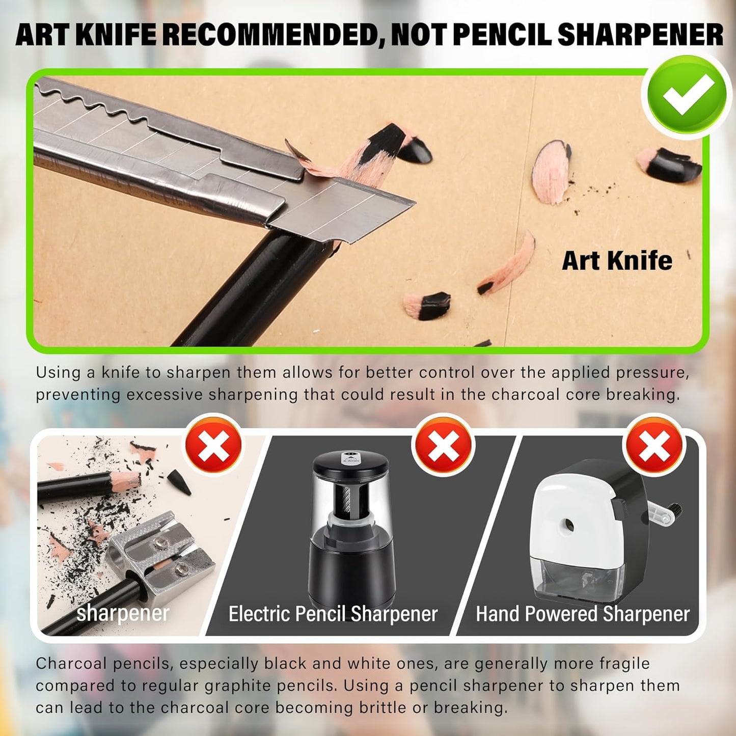 KALOUR Professional Charcoal Pencils Drawing Set -12 Pieces Soft, Medium and Hard Charcoal Pencils for Drawing, Sketching, Shading, Artist Pencils for Beginners & Artists