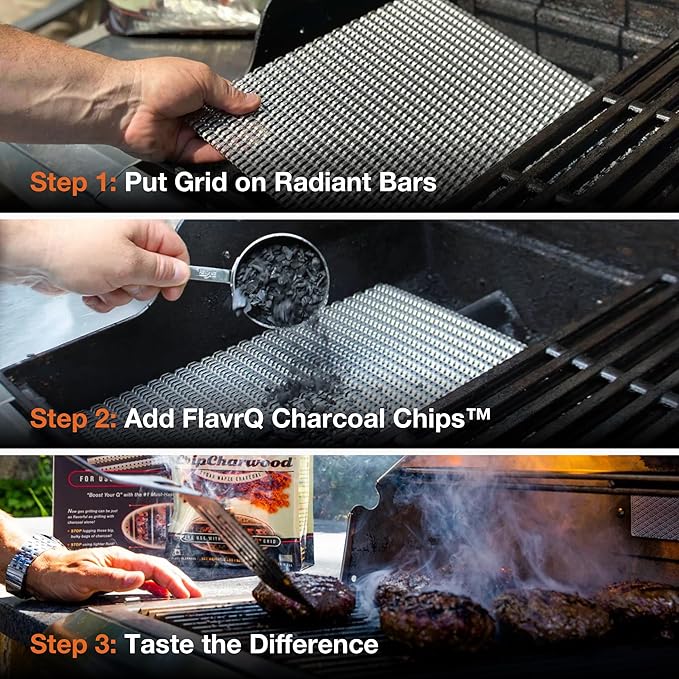 FlavrQ® 3lb Bag of Charcoal Chips - Convert Gas Grill to Charcoal in Seconds - 100% All-Natural and Chemical-Free Canadian Sugar Maple Wood - Cooks Faster and sear Food About 50% Faster