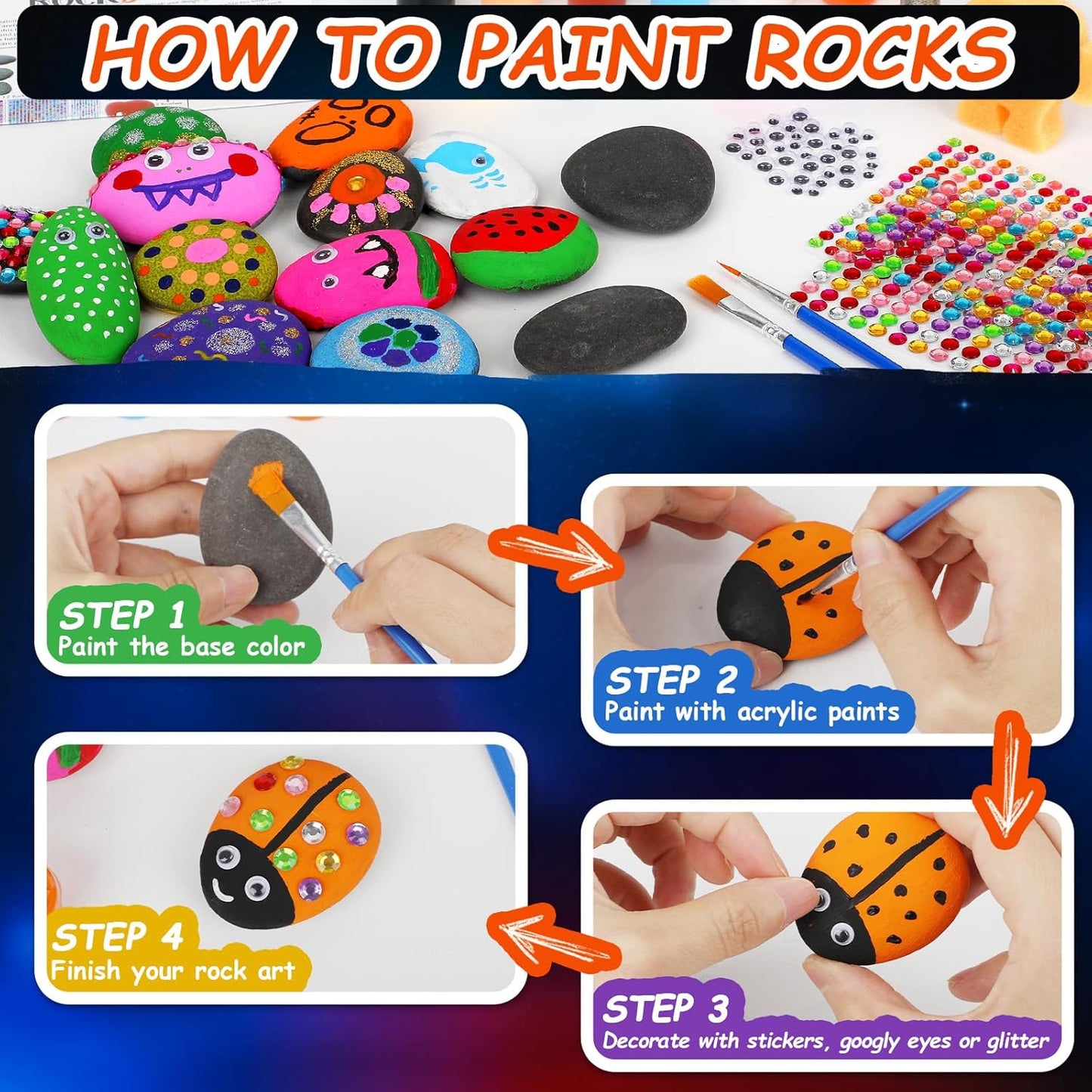 Halobios Rock Painting Kit, 12 Rocks for Painting, Arts and Crafts for Kids Ages 6-12, Rock Painting Kit for Adults, Art Supplies for Birthday Children's Day Gifts