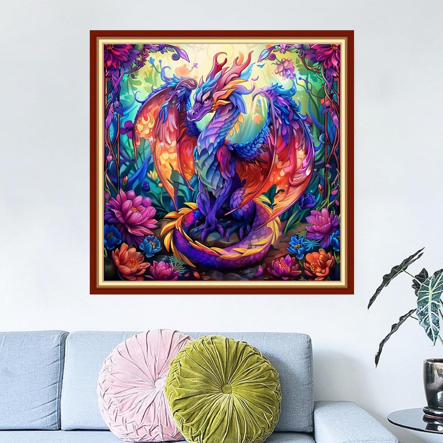 Dimensean Stamped Cross Stitch Kits Full Range of Embroidery Patterns Starter Kits for Beginners Adult or Kids DIY Cross Stitches Needlepoint Kits 11CT-Colorful Dragon 18x18 inch