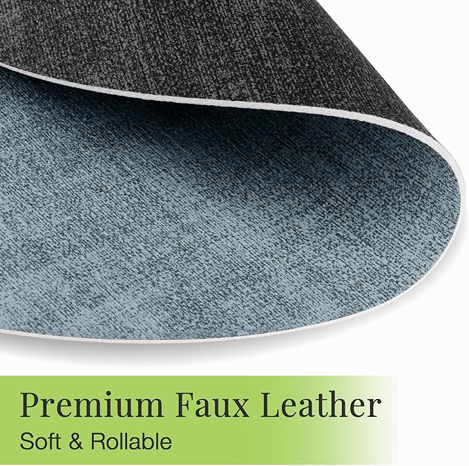 13-Inch Faux Leather Round Placemats Set of 6, Waterproof Anti-Slip Dual Sided Place mats, Heat Resistant Washable Table Mats with Coaster, Suitable for Indoor & Outdoor (6, Black Light Blue)