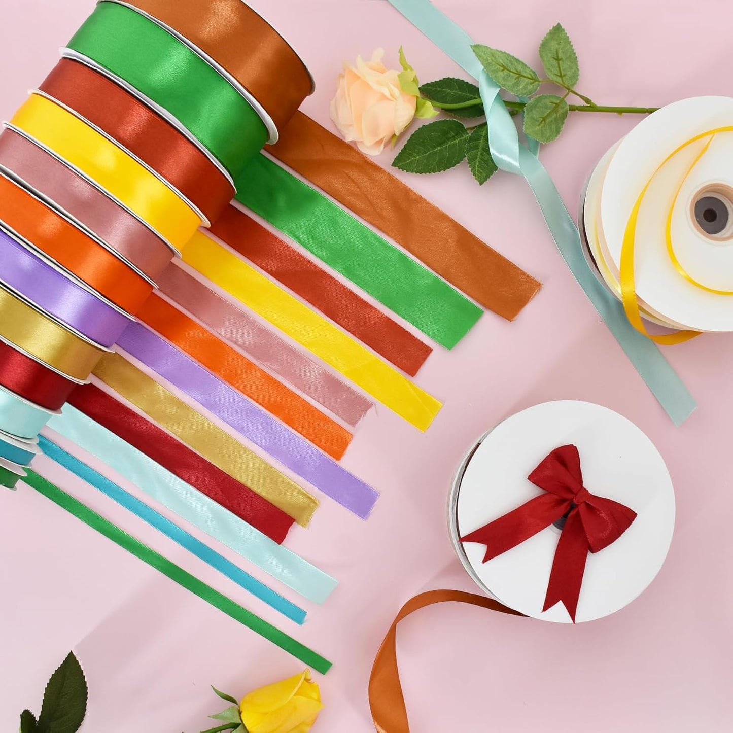 TONIFUL 3/8 Inch x 100yds Bright Green Satin Ribbon Thin Solid Fabric Ribbons Roll for Gift Wrapping Invitation Floral Hair Balloons Craft Sewing Party Wedding Decoration Valentine's Day Bouquet