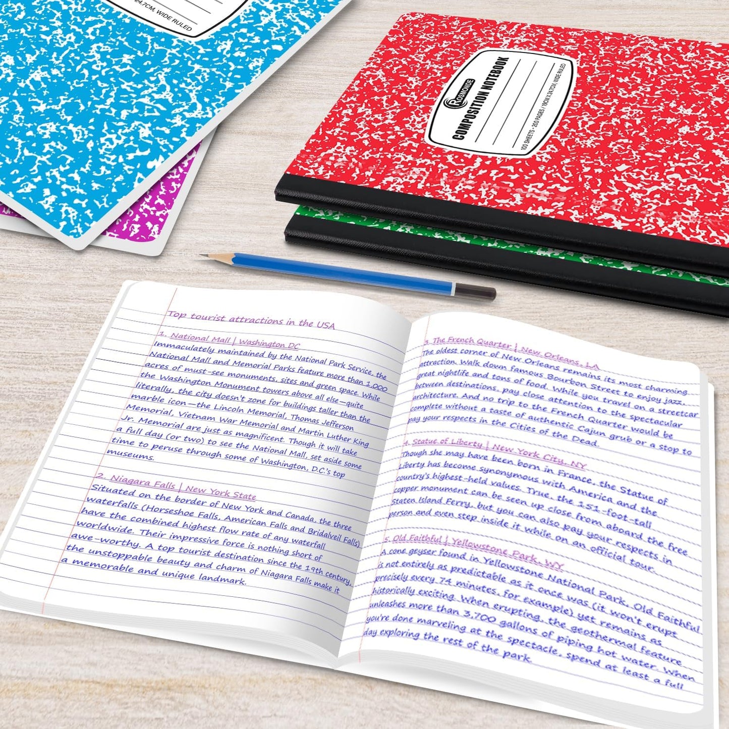 Rosmonde 1000 Pack (Pallet) Composition Notebooks Bulk, Wide Ruled, Pallet of Composition Notebooks, 200 Pages (100 Sheets), 9-3/4 x 7-1/2, Bulk Notebooks for School & Office, 4-7 Days Transit