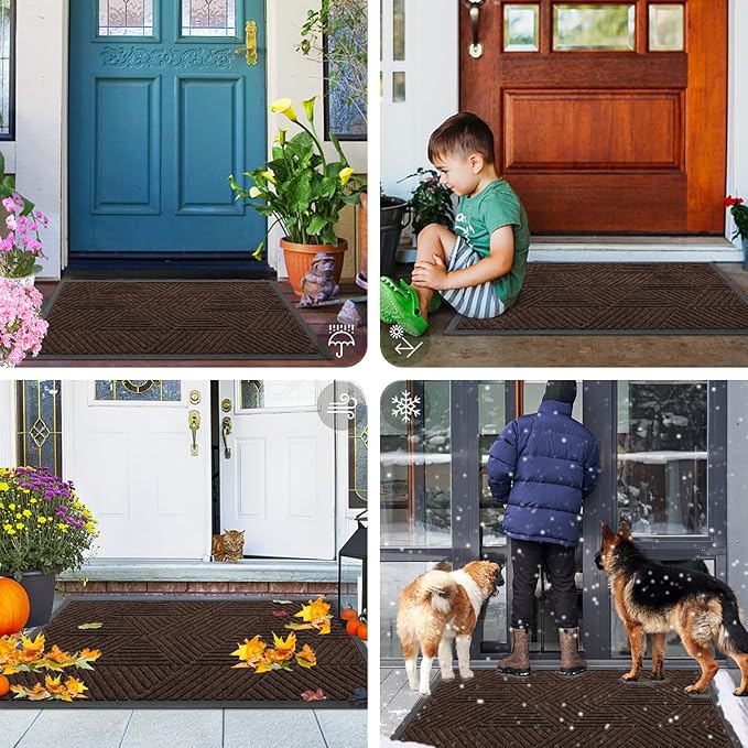Smiry Front Door Mat Outside Entrance, Heavy Duty Sturdy Natural Rubber Doormat, Trap Dirt and Moisture, Easy Clean Low Profile Mats for Indoor Outdoor Entry, Irregular Triangle (71x24, Dark Brown)