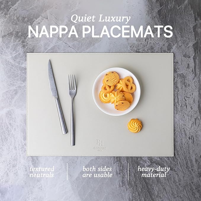Faux Leather Placemats Set of 6 Vinyl Washable Wipeable Table Mats for Kitchen Dining Table Heat Resistant Waterproof Modern Indoor/Outdoor Placemats Non-Slip Easy Clean Place Mats-Cream White