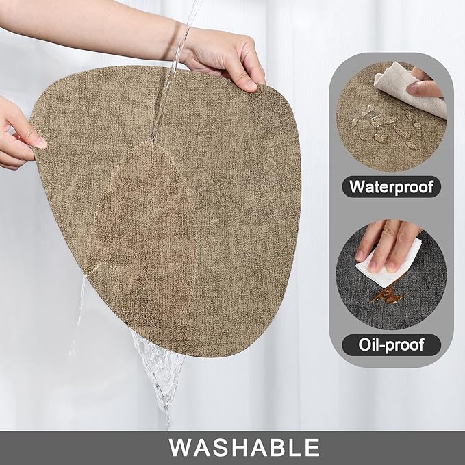 Placemats and Coasters, Washable Reversible Placemats Round Faux Leather Wipeable Place Mats Non Slip Heat Resistant Indoor Outdoor Table Mats (Set of 4, Gray Beige)
