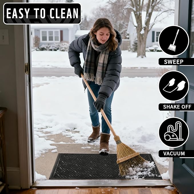 Yimobra Large Door Mat 47x24, All-Weather Waterproof Outdoor Mats for Front Door, Non Slip Rubber Doormat for Patio Proch Outside Entryway Indoor, Black