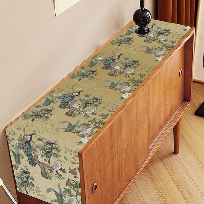 Asian Table Runner,Ruatic Traditionla Chinese Style Penoy Floral Branch Table Center Decor for Home Kitchen Dining Patio Party Indoor Table Decorations, 13"x108"