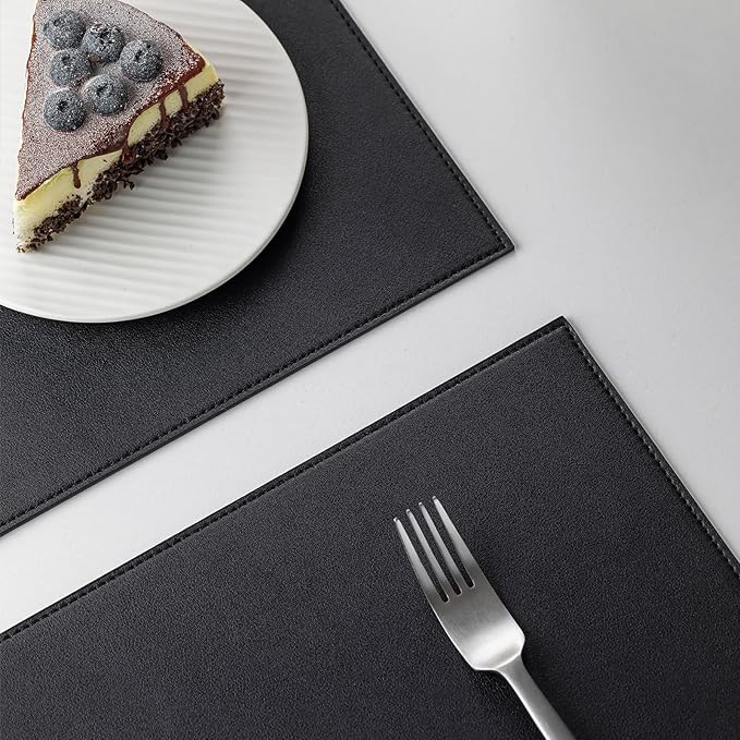Faux Leather Placemats Set of 8 Vinyl Washable Wipeable Table Mats for Kitchen Dining Table Heat Resistant Waterproof Modern Indoor/Outdoor Placemats Non-Slip Easy Clean Place Mats (Black)