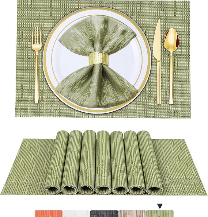 BETEAM Placemats Set of 6, Woven Vinyl Placemat for Dining Table Washable Wipeable Kitchen Place Mats Durable Indoor Outdoor Table Mats