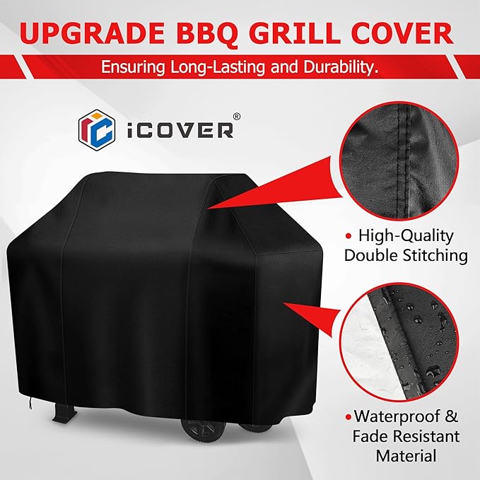 iCOVER 55 Inch Grill Cover, BBQ Grill Cover for Outdoor Grill, Anti-UV & Fade Resistant Gas Grill Cover, Waterproof Barbecue Grill Covers for Weber, Char-Broil, Nexgrill and More Grills.