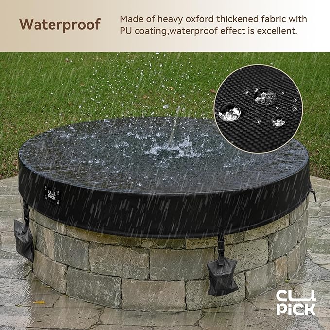 Outdoor Fire Pit Cover,In Ground Firepit Covers Round with Sandbag,600D Heavy Duty Waterproof and Tear-Resistant,Windproof,Suitable for 52-57 Inch Round Built in Stone Firepits,Black