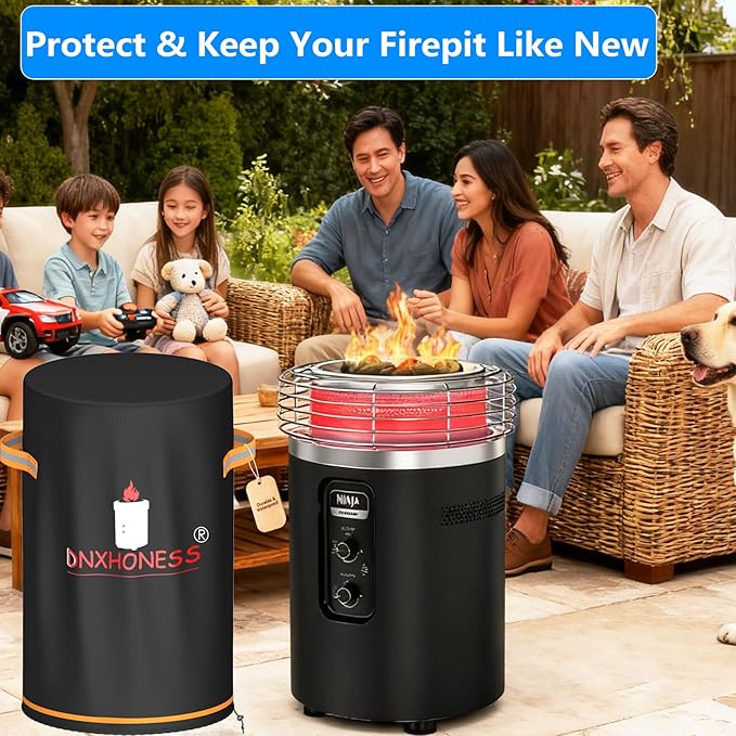 Fire Pit Cover for Ninja Fireside 360, Cover for Ninja Firepit, 600D Tear-Resistant 100% Waterproof & Anti UV Fire Pit Soft Cover Round Fits 21-23in Fire Pit with Drawstring & Double Handles