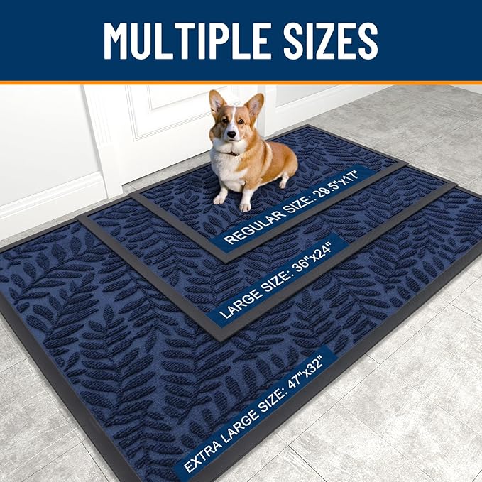 OLANLY Door Mat Indoor Outdoor Entrance, 36x24, Waterproof All-Weather All-Season Doormat, Sturdy Natural Rubber, Stain and Fade Resistant, Low Profile, Easy Clean Patio Entryway Mat, Navy Blue
