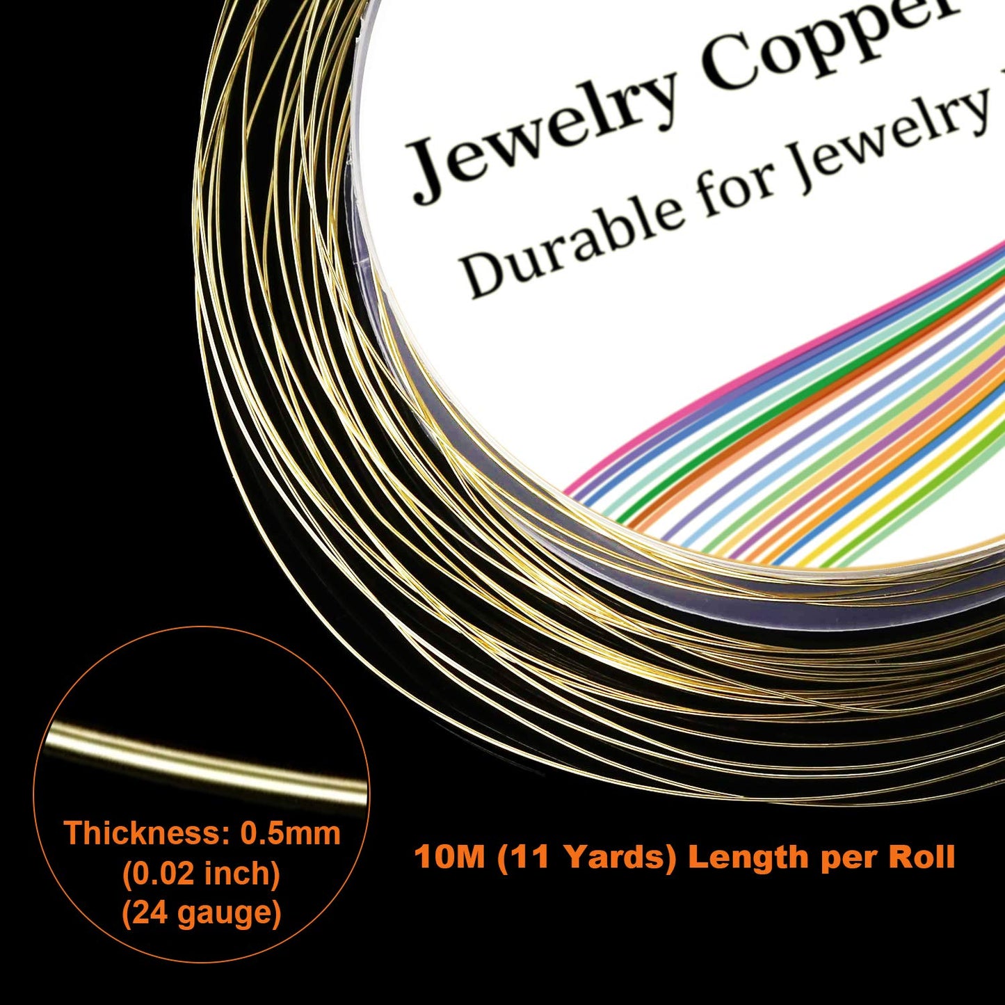 EuTengHao 6 Colors Jewelry Copper Wire Jewelry Beading Wire for Bracelet Necklaces Craft Jewelry Making Supplies (66 Yards,24 Gauge)