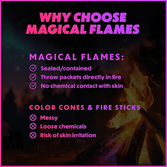 Magical Flames Fire Color Packets (5 Pack), Vibrant Multi-Color Fire for Fire Pits, Campfires, Bonfires & Fireplaces - Camping Essentials & Outdoor Party Accessories