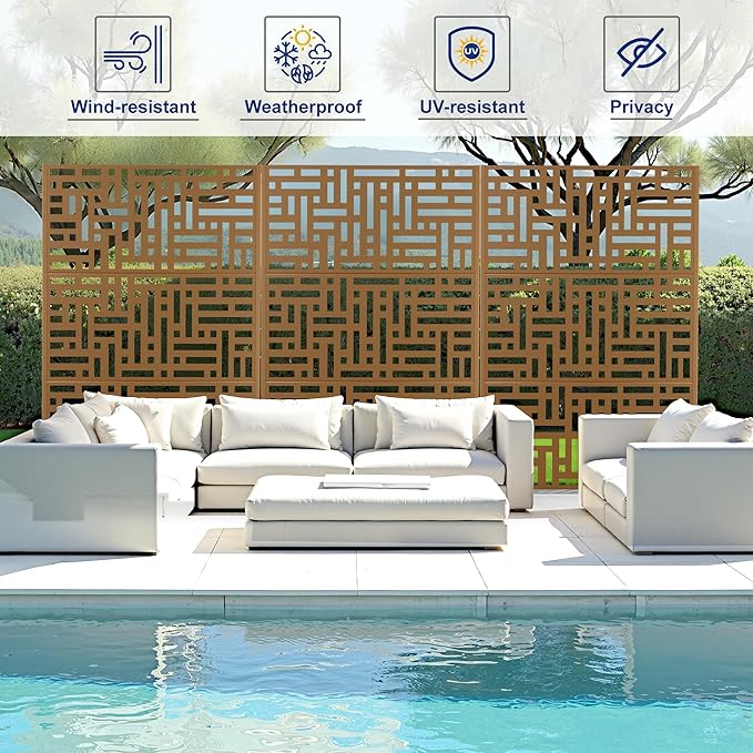 Outdoor Privacy Screen,72" H×47" W Metal Privacy Screen, Freestanding Privacy Fence Panels for Patio