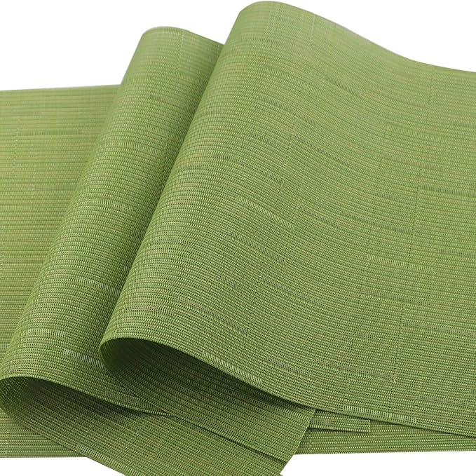 Gugrida Placemats Set of 6 Plaid Checkered Green PVC Placemat for Dining Table Durable Woven Vinyl Stain tablemats 18"X12"