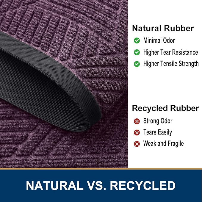 Smiry Front Door Mat Outside Entrance, Heavy Duty Sturdy Natural Rubber Doormat, Trap Dirt and Moisture, Easy Clean Low Profile Mats for Indoor Outdoor Entry, Irregular Triangle (36x24, Purple)