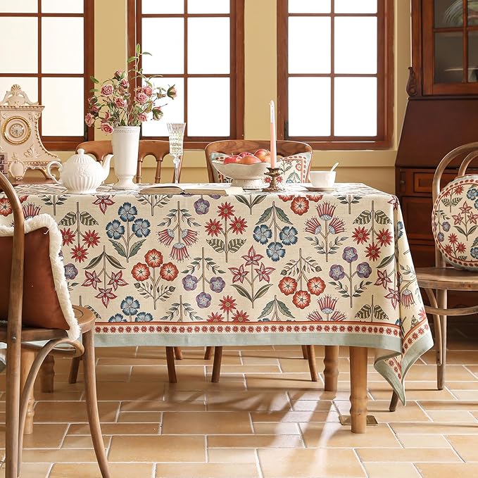French Linen Rectangle Tablecloth,Vintage Colorful Multiple Prints Soft and Durable Tablecloths,Decor Table Cover for Kitchen,Dining,Tea Party,Thanksgiving,Christmas,63"*87"-Lohi