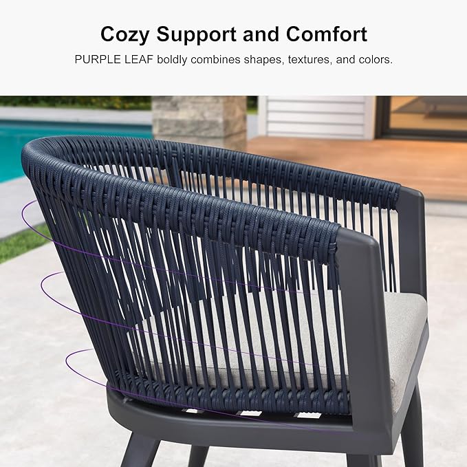 PURPLE LEAF Outdoor Dining Set for 12 All-Weather 14 Pieces Patio Aluminium Dining Large Table and Rope Weave Chairs Included Cushions for Backyard Deck Kitchen Modern Furniture Set Gray and Navy