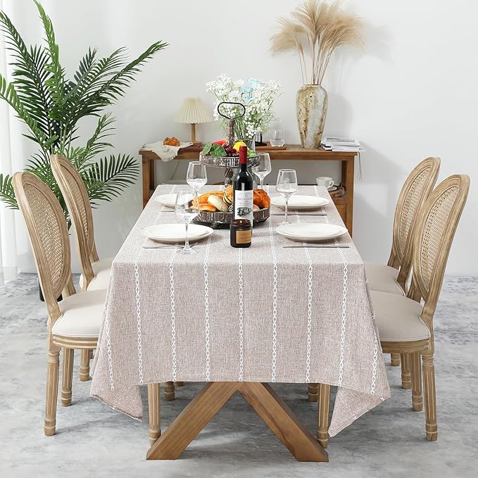 Chassic 60 x 84 inches Farmhouse Style Linen tablecloths, Wrinkle Resistant Washable Dining Room Table Cloths for Rectangle Tables - Light Coffee