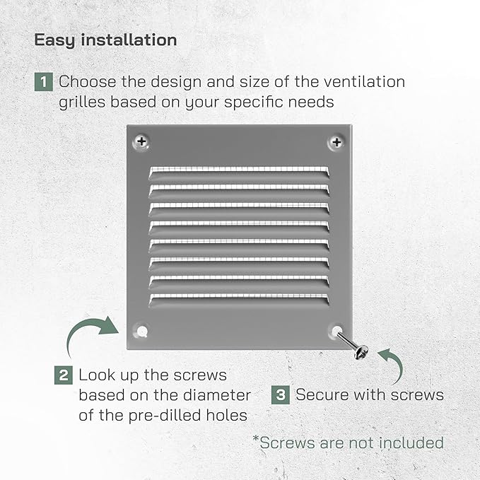 Vent Systems 4'' x 4'' Inch (Overall Dimensions) Pack of 5 - Gray Air Vent Cover - Metal Air Return Grill with Built in Guard Screen - HVAC Ducting Vent Duct Cover for Interior, Exterior Use
