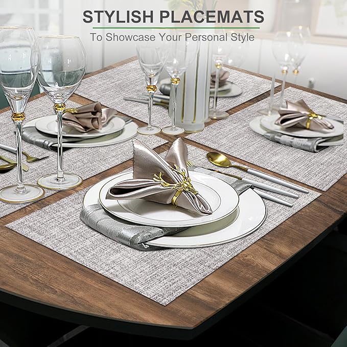 BETEAM Placemats Set of 8, Woven Vinyl Placemat for Dining Table Washable Wipeable Kitchen Place Mats Durable Indoor Outdoor Table Mats