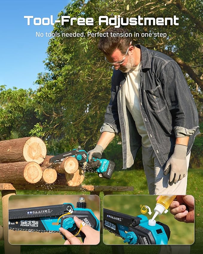 SEESII 2-in-1 Electric Pole Saws: Brushless Mini Chainsaw Cordless 6 Inch, 2 x 4000mAh Batteries, Pole Saw for Tree Trimming,Hand held Chain Saw with Extension Pole for Tree Limb Branch Cutter,P6 Ace