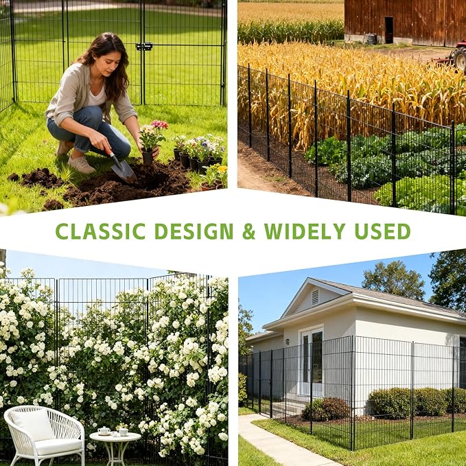 10 Panels No Dig Decorative Outdoor Garden Fence for Yard, Garden Animal Barrier Fencing,Rustproof Metal Edging Fence Border for Dog, Rabbits -48 in(H) X 210 in(L)