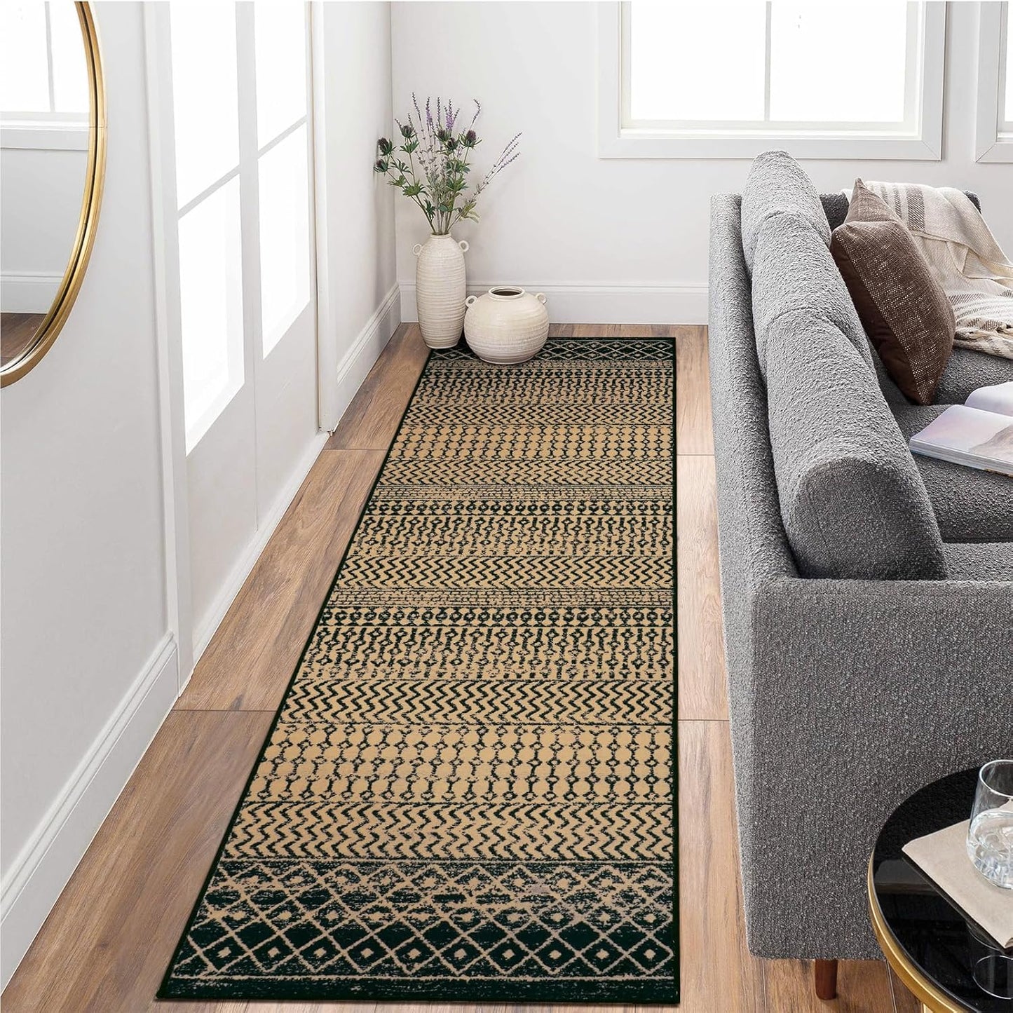 Moroccan Rug Runners for Hallways, 2x8 Ultra Soft Non-Slip Farmhouse Kitchen Rugs, Washable Natural Brown Rug Carpet Runner for Entryway Laundry Bedroom Doorway