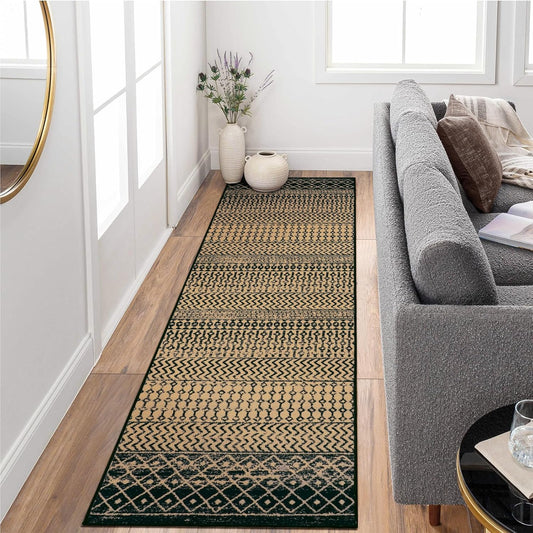 Moroccan Rug Runners for Hallways, 2x8 Ultra Soft Non-Slip Farmhouse Kitchen Rugs, Washable Natural Brown Rug Carpet Runner for Entryway Laundry Bedroom Doorway