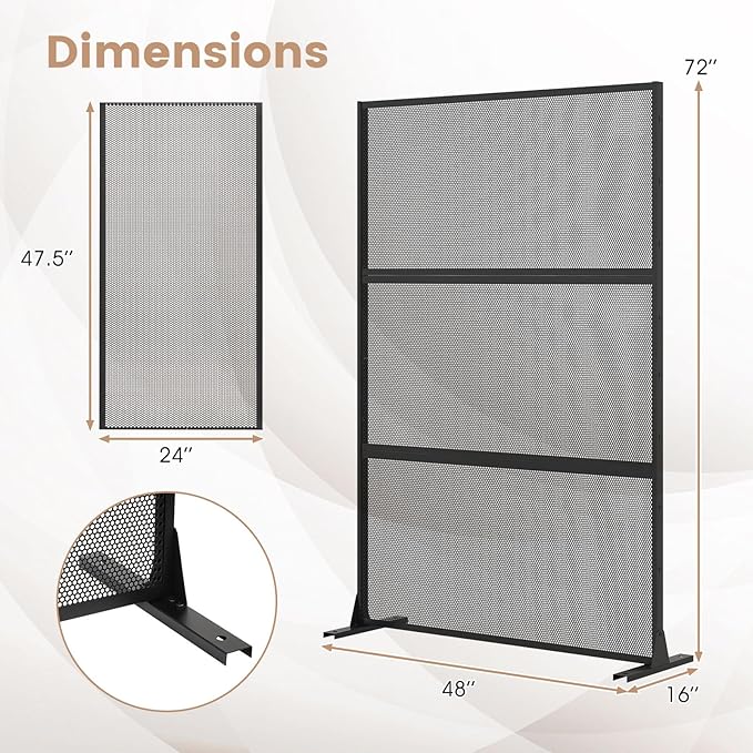 Giantex 2 Panels Metal Privacy Screen, 72''H x 48''W Powder-Coated Decorative Outdoor Fence Panel, Wall Divider for Room Separation, Freestanding Patio Divider for Balcony & Yard (Mesh Pattern)