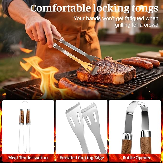 BBQ Grill Tools Set, Stainless Steel Grilling Set with Storage Bag, Spatula, Fork, Cleaning Brush BBQ Accessories, Grill Accessories for Outdoor Cooking Camping, Grilling Gifts for Men