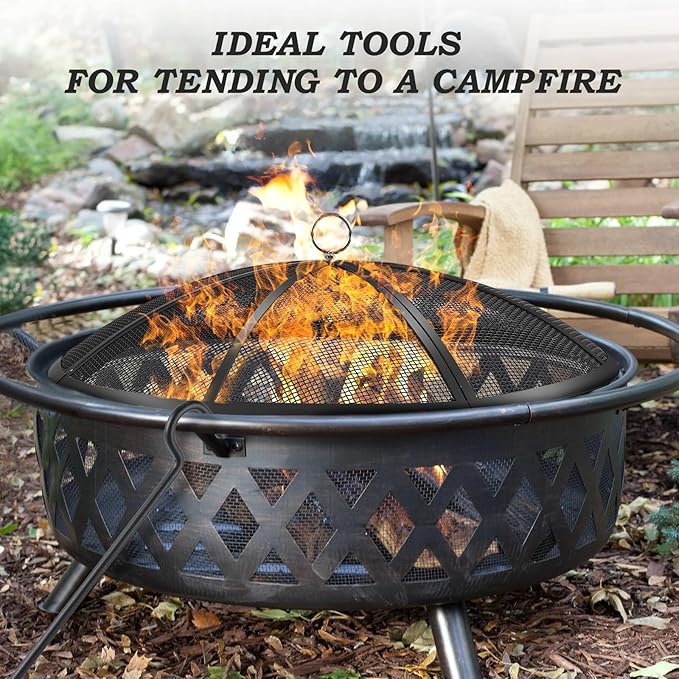 Fire Pit Spark Screen, 36 Inch Diameter Fire Pit Screen with Handle & Poker,Heavy Duty Metal Mesh Fire Pit Screen,Fire Pit Lid for Outdoor/Beach/RV Camping/Backyard