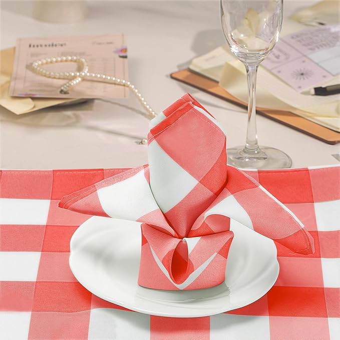 Buffalo Plaid Table Napkins Set of 50 Checkered Cloth Napkins 17x17 inch Washable Dinner Gingham Pattern Napkins Soft Napkins for Wedding Party Dining Banquet(Red and White)