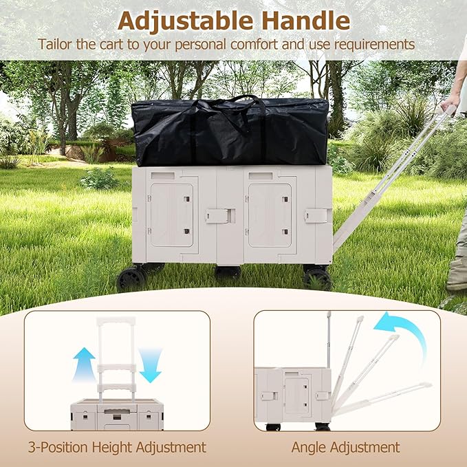 Goplus Large Foldable Utility Cart w/ 2-Tier Storage Crates, 5 Rotate Wheels, Metal Telescoping Handle, Portable Rolling Trolley Collapsible Cart for Grocery Shopping Camping & Travel
