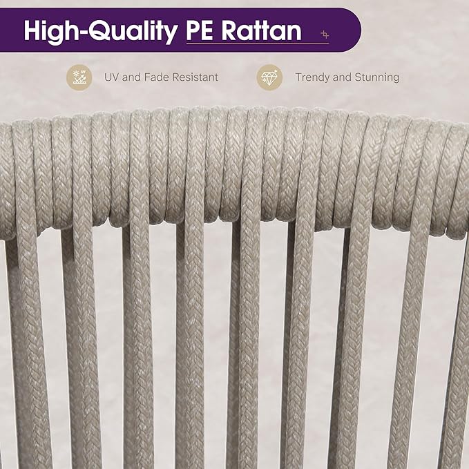 PURPLE LEAF 7 Pieces Patio Dining Set Wicker Outdoor Furniture Rectangular Table and Chairs Set for Garden Deck Aluminum Frame Backyard Kitchen Set, Cushions and Pillows Included Taupe
