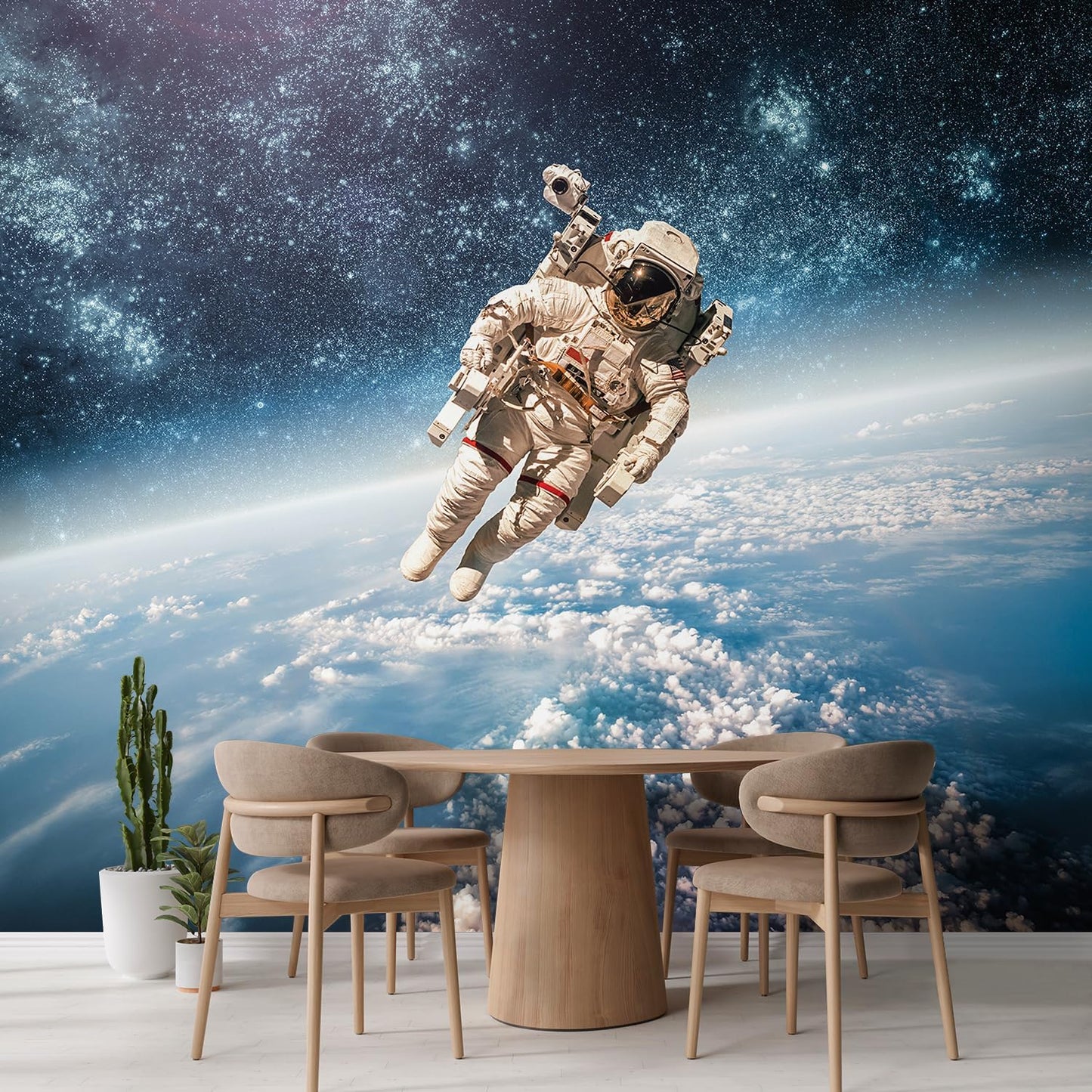 wall26 Wall Sticker/Wall Mural an Astronaut Floating About Planet Earth, Not Peel and Stick, Non-Woven Wallpaper Decorative for Bedroom, Living Room,Office - 132x144 inches