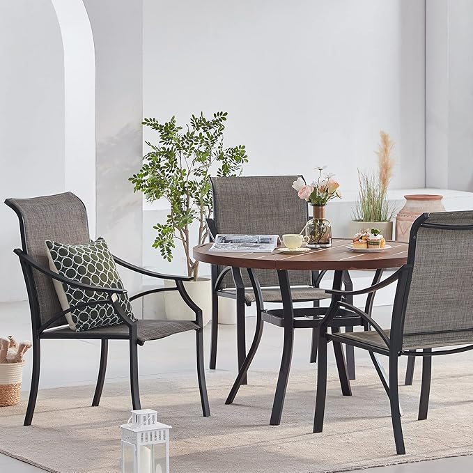VICLLAX Round Patio Dining Table, 41 inch Metal Outdoor Dining Table with Umbrella Hole for Garden Lawn Balcony Deck, Dark Grey