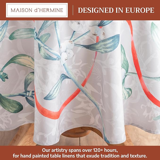Maison d' Hermine Table Cloth Round Table 100% Cotton 63 Inches Fall Tablecloth Reusable Everyday Use for Thanksgiving Christmas Decorations Dining Farmhouse Party (Enora)