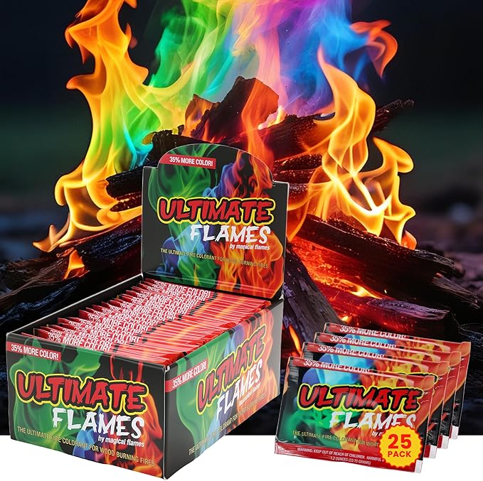 Magical Flames Fire Color Packets (Ultimate 25 Pack), Vibrant Multi-Color Fire for Fire Pits, Campfires, Bonfires & Fireplaces - Camping Essentials & Outdoor Party Accessories