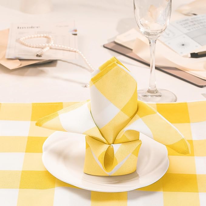 Buffalo Plaid Table Napkins Set of 50 Checkered Cloth Napkins 17x17 inch Washable Dinner Gingham Pattern Napkins Soft Napkins for Wedding Party Dining Banquet(Yellow and White)
