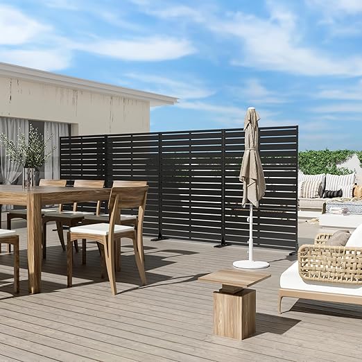 Casaphoria Metal Privacy Screen Outdoor, 72" H x 47" W Freestanding Decorative Privacy Screen for Patio Deck Balcony Garden with Stable Base, Black-Adams