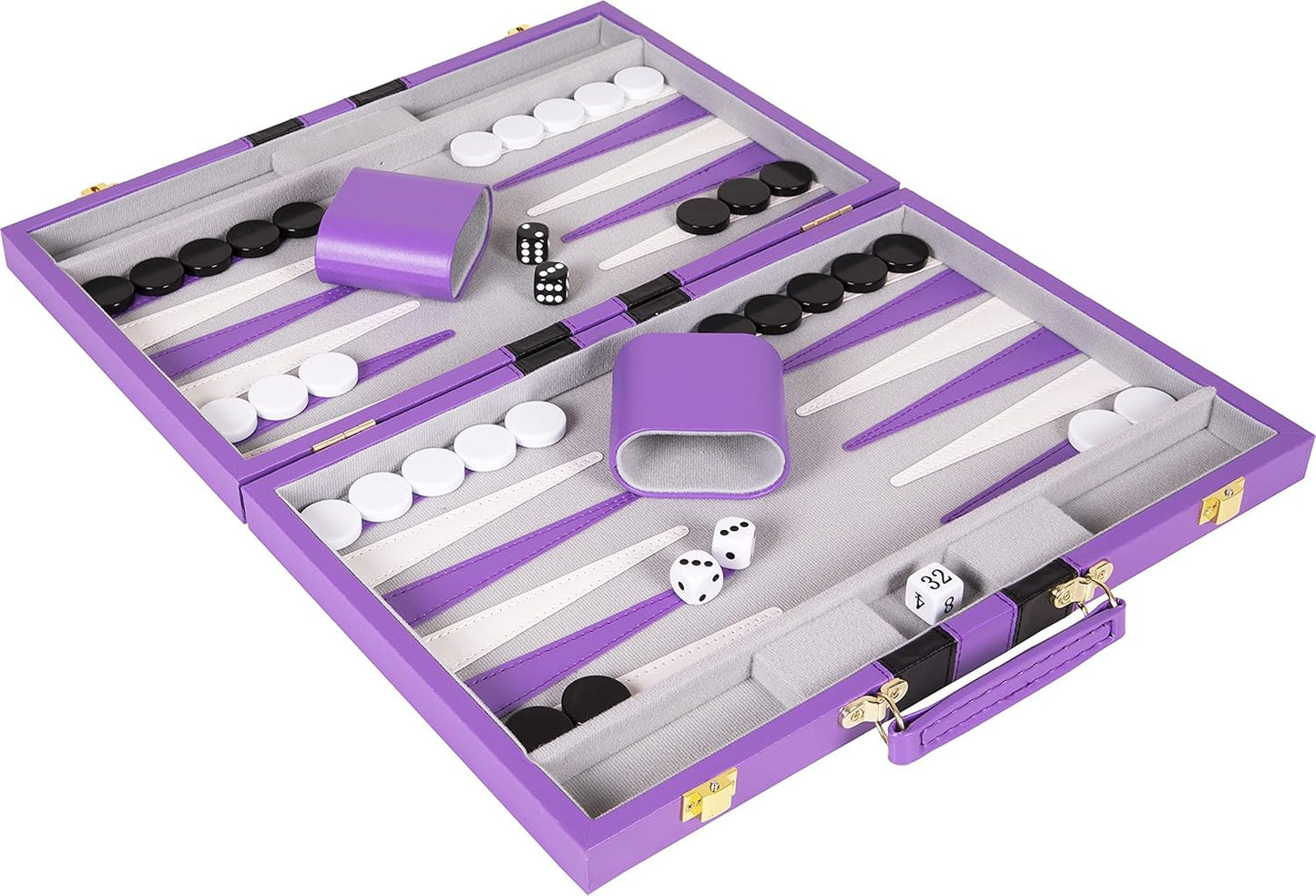 Backgammon Set 11 inch, Small - Classic Board Game for Adults and Kids with Premium Leather Case - Includes Strategy & Tip Guide (Purple)