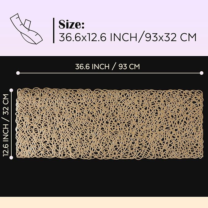 FAVE Gold Table Runners 36 Inches Heat Resistant Table Runner Flower Shaped Short Table Runner Washable Table Mats FallTable Runner for Wedding, Banquet, Birthday, Party, Restaurant (Line Pattern )