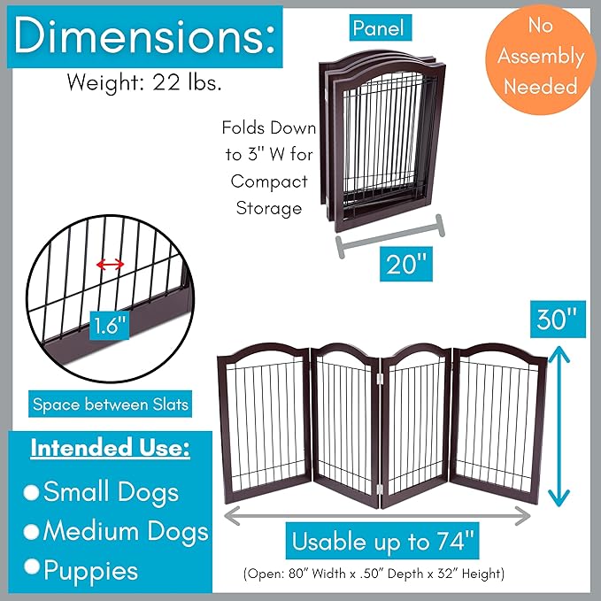 Internet's Best Wire Dog Gate with Arched Top - 4 Panel - 30" Tall - Espresso