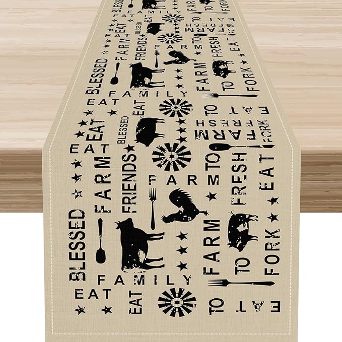 Farm Animals Table Runner, Rustic Farmhouse Cow Pig Rooster Coffee Table Center Decor for Home Kitchen Dining Patio Holiday Party Indoor Outdoor Table Decorations, 13"x36" Inch